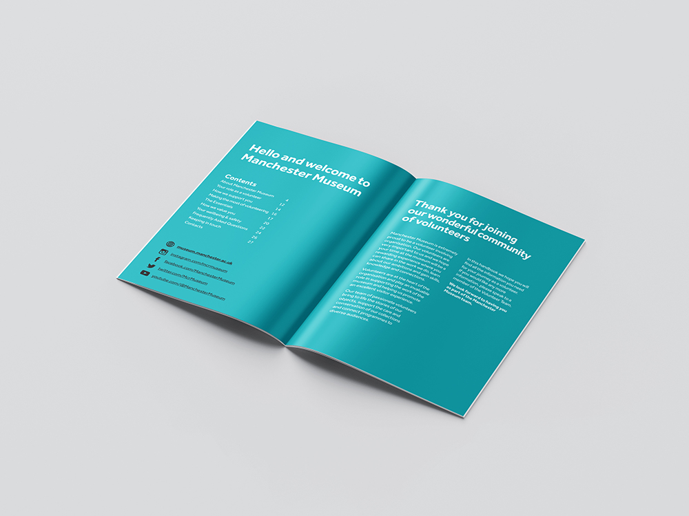 Manchester Museum Volunteer Handbook — contents spread