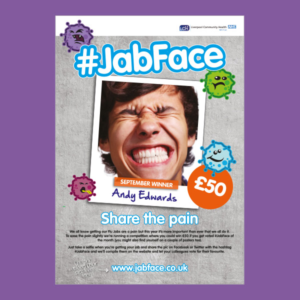 #JabFace — Liverpool Community Health NHS transmedia campaign, desktop and mobile mockup