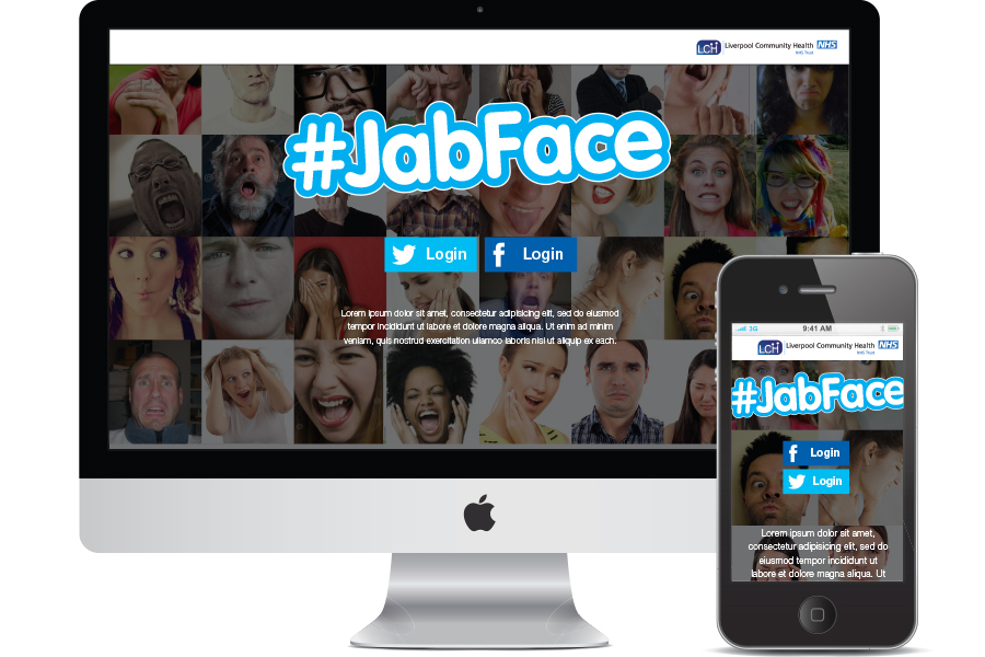 #JabFace campaign — desktop and mobile interface mockup showing the social voting platform